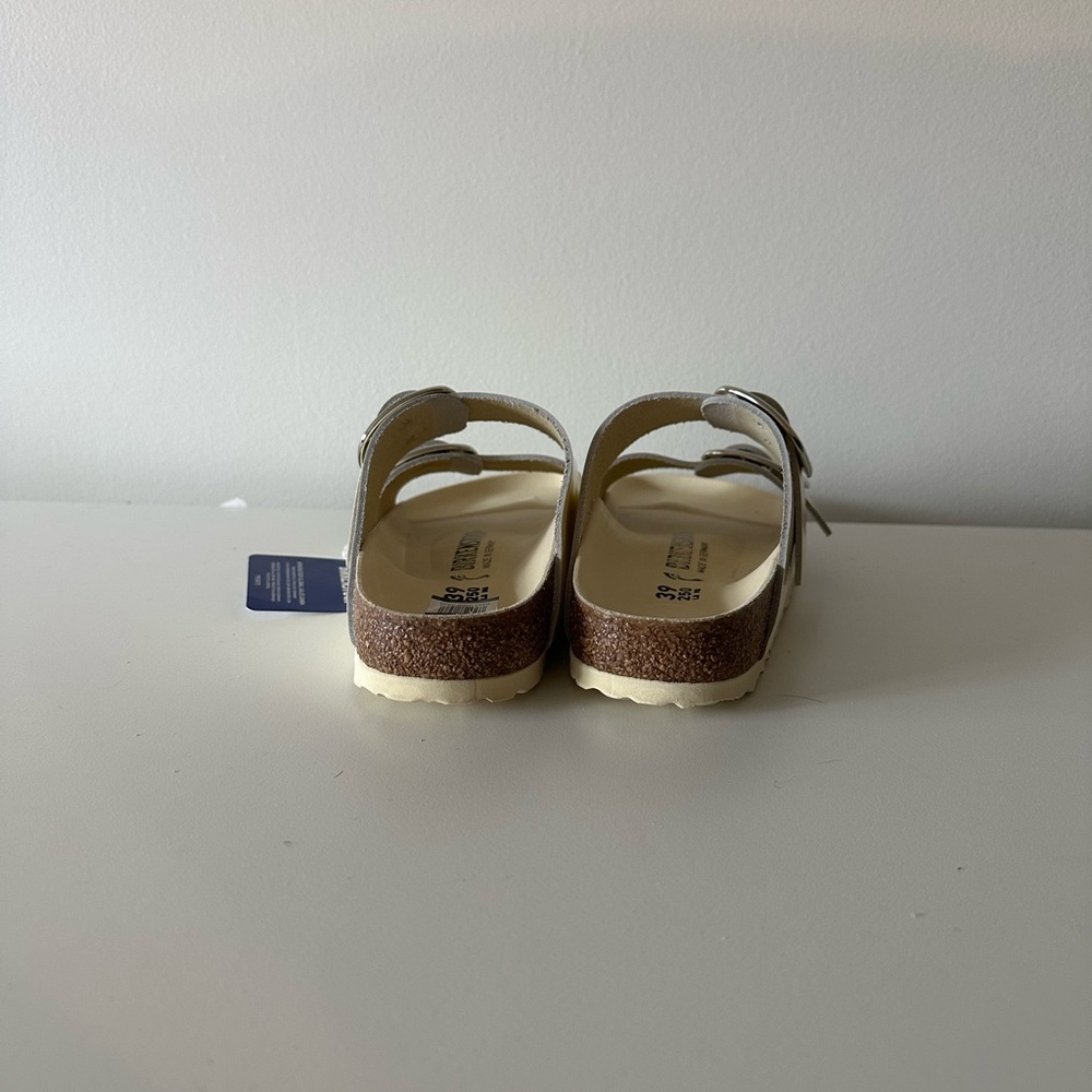 NEW Birkenstock Arizona Big Buckle High Shine Butter Leather 39 8-8.5 Silver - Picture 6 of 8
